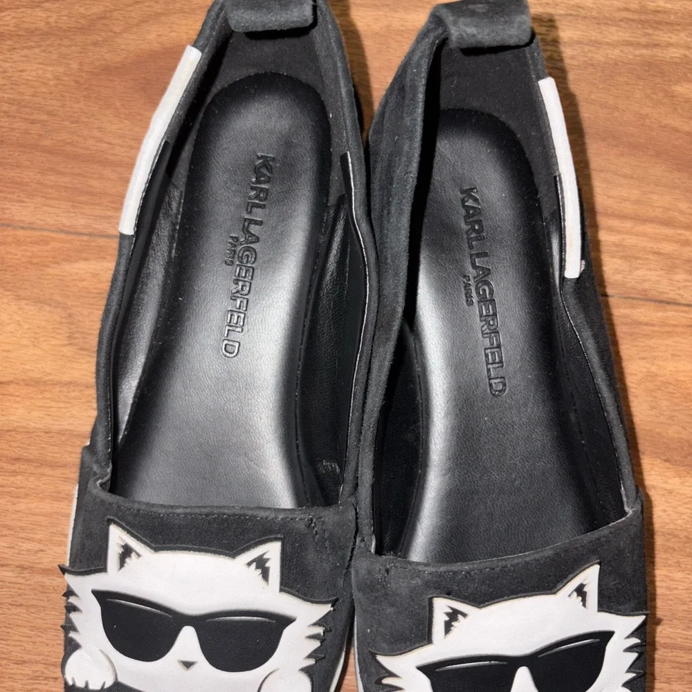 Karl Lagerfeld Cat Loafers Black Suede Rhinestone Studded 6m - Picture 2 of 6